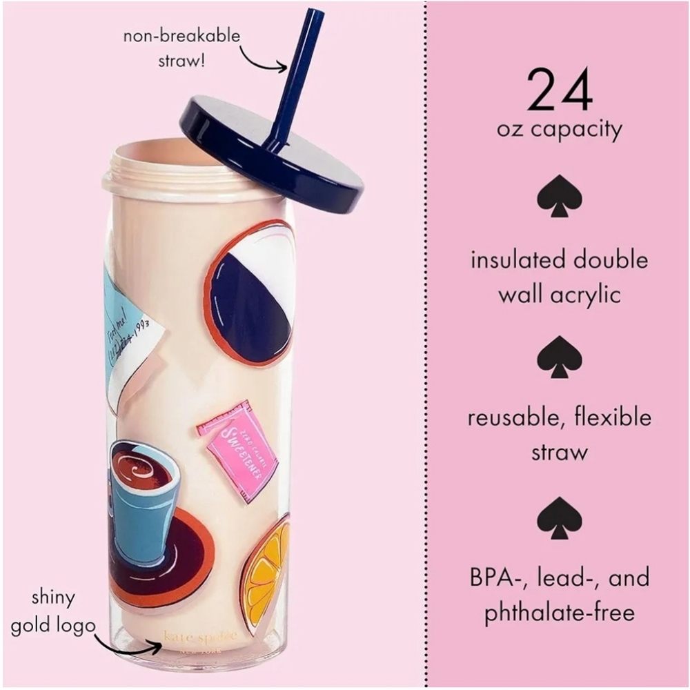 #2070 Kate Spade New Acrylic Tumbler with Lid and Straw, 24 oz Adventure S… - Picture 2 of 4